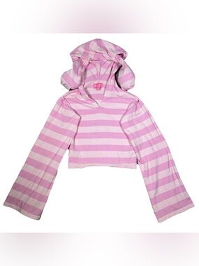 Sugar Thrillz Striped Bunny Ear Bell Sleeve Hoodie Pink White Size Small